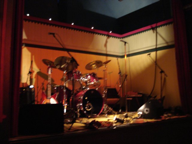 The stage set up for a concert.