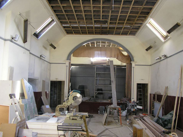 The main hall during the refurbishment work.